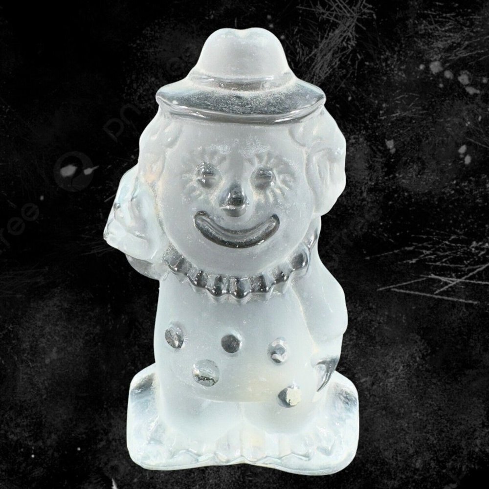 Vintage Viking Glass Clown Figurine Paperweight Frosted‎ Clear Heavy Crystal Vtg